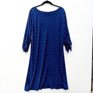 Woman Within Navy Blue Polka Dot Dress Tie Peek-a-boo Sleeves Size 18/20 EUC